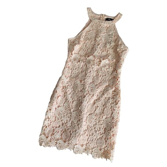 Lulus Love Poem Blush Pink Crochet Floral Lace Formal Halter Mini Dress Medium - Picture 2 of 13